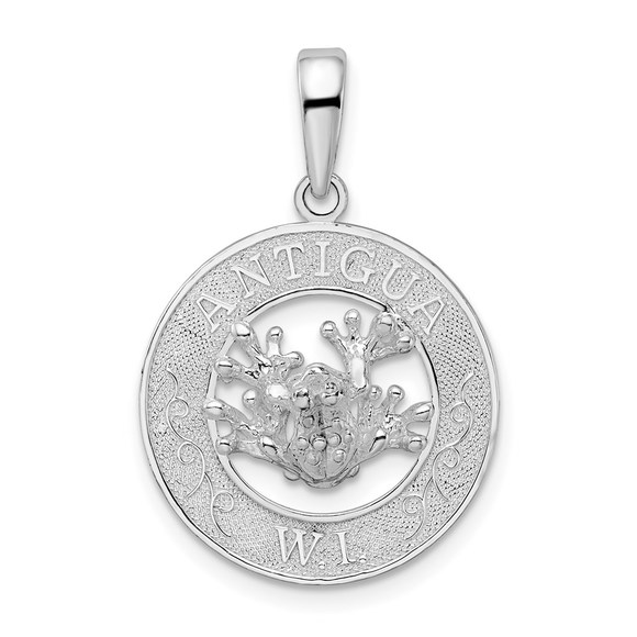 925 Sterling Silver Travel Antigua,W.I. Circle Frog Charm Necklace Pendant - Picture 1 of 4